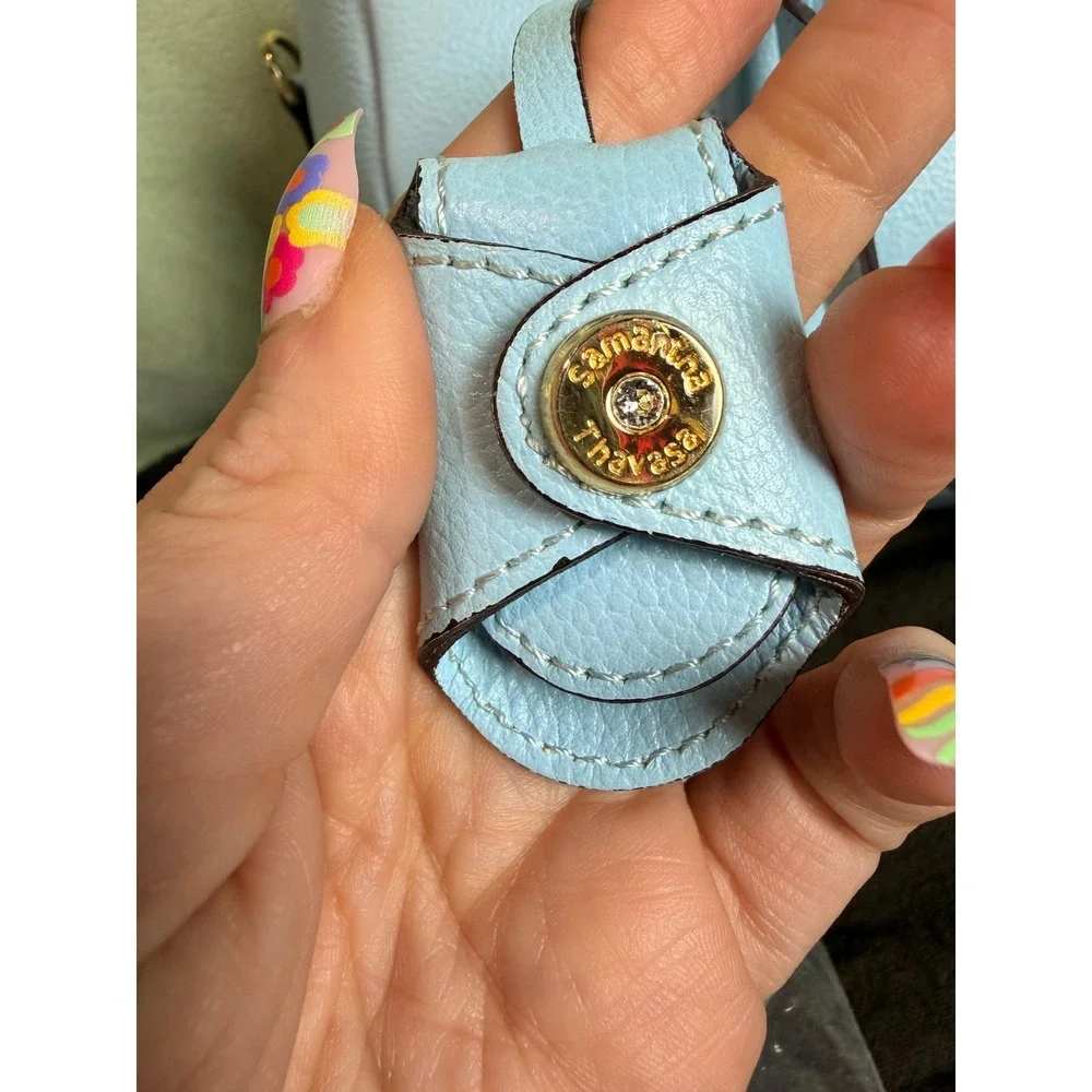 Samantha Thavasa Light Blue Pebbled Leather Satchel‎ Bag with Gold Hardware